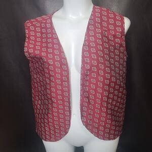 Vintage 80s handmade maroon brocade open front vest size large